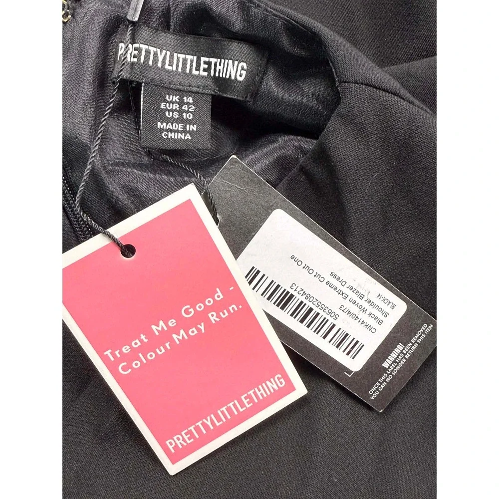 PrettyLittleThing Black One Sleeve Cut Out Blazer Dress Size‎ 10